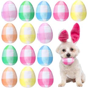 Leyndo 24pcs Pastel Plaid Plush Easter Egg Toys for Medium & Small Dogs, Cotton Squeaky Dog Teething Toy, Pet Costume, IFS2263-24 Count