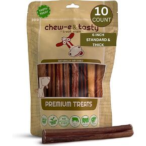 chew-e&tasty 6 Inch Bully Sticks for Dogs (Pack of 10) - 100% Natural, USDA Certified & Odor Free Bully Sticks - Made of Fully Digestible High Protein & Low Fats Dog Bully Sticks for Dogs