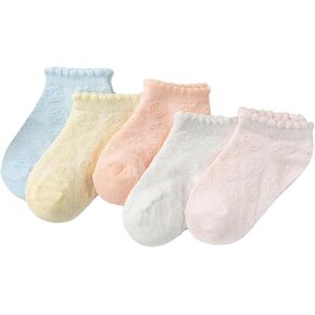 Looching 5 Pack Baby Girls Boys Mesh Thin Socks Cotton Low Cut Kids Toddler No Show Ankle Socks 1-12T Soft White/Multicolor