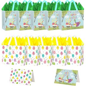 JWSCYSY 2Pcs 12.6" Large Easter Gift Bags with Card and Tissue Paper, Reusable Non-Woven Easter Bag with Handles for Kids Easter Party Supplies, Easter Egg Hunts, Easter Treat Bags.