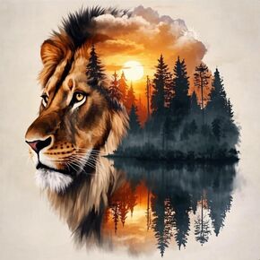 Lion 5D Diamond Painting Kits for Adults Beginners-Lion Forest Diamond Art Kits for Adults,DIY Gem Art for Adults Animal for Gift and Home Decoration(14x14inch)