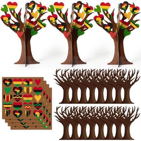 WATINC Black History Month Heart Tree Craft Kits, Make Your Own African American Heart Trees Decoration, DIY Black History Holiday Celebration Craft Supplies Home School Fun Activity for Kids (16Pcs)