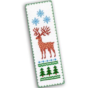 Cardinal - Counted Cross Stitch Bookmark Kit - DIY Embroidery Set - Hand Made Christmas Gift for Adults and Kids with a Redbird Sitting on a Christmas Mistletoe