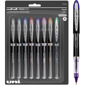 uniball Vision Elite Roller Ball Pen, Stick, Micro 0.5 Mm, Assorted Ink Colors, Black Barrel