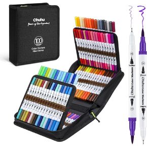 علامات Ohuhu لكتب التلوين للبالغين: 160 Coloring Coloring Tips Fine & Brush Drawing Armers Art Based Art For Kids Compans Sketch Bullet Journal with Carrying Case - Maui - White