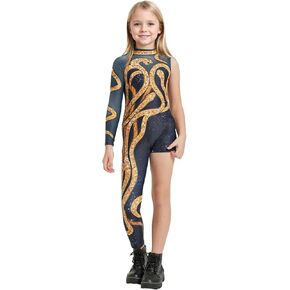 Kids Gold Snake Bodysuit Outfit for Girls Boys Celebrity Party Concert Cosplay Costume