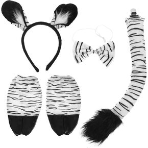 1set Zebra Costume Set: Cute Zebra Costume Zebra Ears Headband Tail Bowtie Glove for Dress Up Accessories