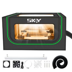 Laser Engraver Integrated Enclosure with LED Light, Fireproof and Dustproof Protective Cover 28.3 * 28.3 * 15.7, Exhaust Fan 4000RPM and Pipe, Against Smoke Odor and Noise Eye Protection
