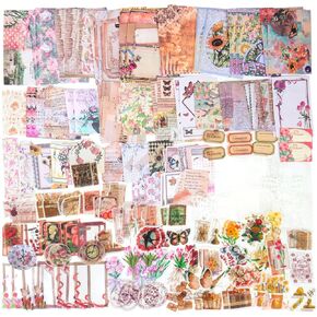 ELLEWIN Scrapbook Paper Vintage Scrapbooking Supplies Kit for Junk Journal Aesthetic Decorative Paper Stickers Craft Kits (Flower)