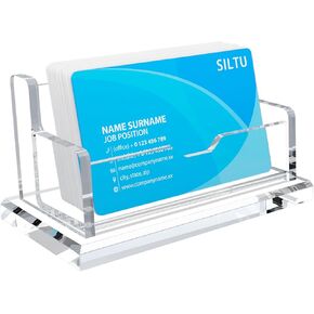 SILUT Clear Business Card Holder for Desk, Horizontal Acrylic Business Card Holder, Acrylic Card Holder, Business Card Holder Display for Women and Men - 2 Slot