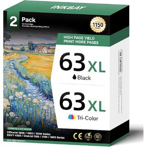 63XL 63 Ink Cartridges Combo Pack for HP Printers Replacement for HP Ink 63 63XL OfficeJet 3830 4650 4652 4655 5255 5258 5200 Envy 4510 4512 4520 DeskJet 1110 2130 3630 1112 2132 3632 Black Tri-Color
