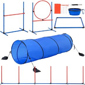VEVOR Dog Agility Training Equipment, Dog Agility Course Backyard Set with Adjustable High Hurdles,6 Weave Poles,Tunnel,Jump Ring,Pause Box,Whistle,Foldable Bowl,Storage Bag, Puppy Obstacle Course Kit