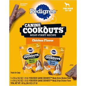 Pedigree Canine Cookout Soft Dog Treats, Beef Flavored Meaty Sticks and Strips, (2) 18.2 oz. Bags