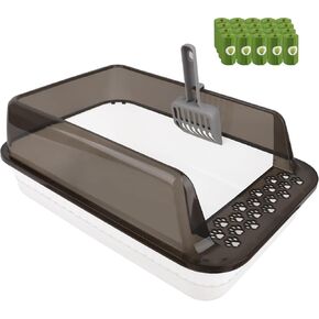 Cat Litter Box, Deep Litter Box with High Sides for Cats, Included Litter Scoop and 225 Biodegradable Poop Bags, 20.28 x 13.78 x 7.87 inches, Snow Peak White