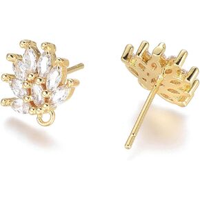 Fashewelry 10 Pairs Cubic Zirconia Stud Earring Finding Brass Gold Earring Posts with Loop Flower Shape CZ Stud Pierced Earrings for Women Dangle Earring Jewelry Making