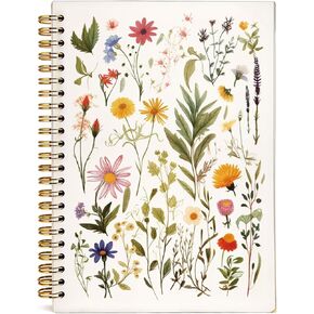 Floral Notebook Journal, Colorful Wildflowers Floral Botanical Notebook, Flower Notebook, Aesthetic Notebooks for Women, Floral Hardcover Spiral Notebook Journal 5.5x8.3 Inch