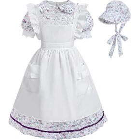 CR ROLECOS Prairie Pioneer Dresses for Girls Pink Floral Colonial Costumes Dress Pink