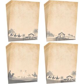 رسالة نصية ليلية مقدسة - 100 جهاز كمبيوتر ، 8.5 "× 11" ورقة رأس عيد الميلاد ورسالة دينية لكتابة رسائل