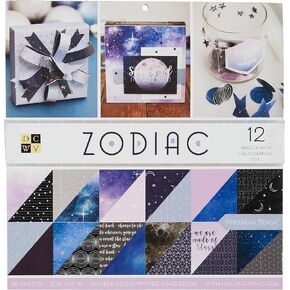 American Crafts -Zodiac Premium Printed Cardstock, 12x12, Paper Crafts Art Supplies Sheets Holographic Foil Double Sided Printed Cardstock Cardstock For Crafts Cardstock For Scrapbooking