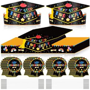 Karenhi 72 Pcs Kindergarten Preschool Paper Graduation Hats Cap Set for Kid 36 Adjustable Paper Crown 36 Graduation Sticker (Kindergarten Graduation)