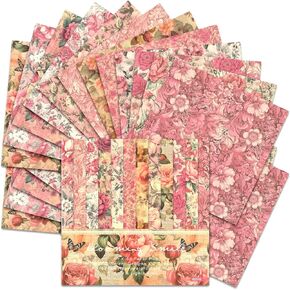 BLEDS Scrapbook Paper 160gsm, 24 Sheets Vintage Craft Scrapbooking Paper Pad 6x6 Single-Side Printing Junk Journal Cardstock Paper Supplies for Card Making Decorative Background Art Album (21006)