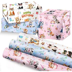 JOYGATHER Construction Vehicle Wrapping Paper Rolls for Kids Boys Birthday - 3 Short Gift Wrap Rolls 17 in x 10 ft with Bulldozers, Excavators, Cranes And Happy Birthday Text Designs for Christmas Birthday Holiday