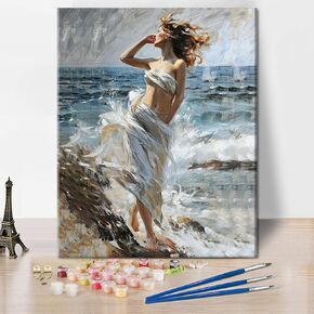 DIY Paint by Number Mountain Stream Trees, Paint by Numbers for Adults, Fall Adult Paint by Numbers on Canvas Wall Art, Paint by Numbers for Adults Beginner Craft Kits, 16x20 inch