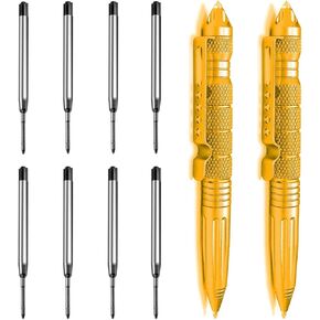 Origin-Joy 2 Pack Tungsten Steel Military Tactical Pen Set, Multifunctional EDC Self Defense Pen With 8 Ballpoint Refills (Gold)