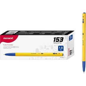 MONAMI BP 153 Retractable Ballpoint Pen, Medium Point (1.0mm), Black, 12-Count