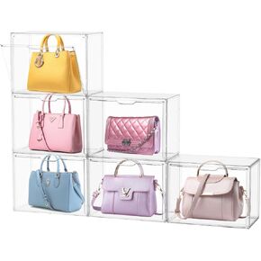 6PCS Acrylic Display Case, Display Cases for Collectibles, Purse Storage Organizer, Clear Acrylic Display Boxes with Lid for Handbags, Shoes, Collectibles, Cosmetic and Toys