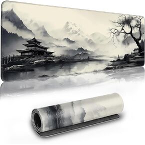 Long Gaming Mouse Pad Extended Anime Large Desk Pad with Non-Slip Base Full Keyboard Mat with Stitched Edges for Gaming and Office 31.5 x 11.8 inches (Wash Painting)