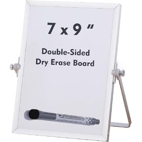 Aelfox Small White Board 9 x 7 Inch, Magnetic Small Dry Erase Board with Stand, Double-Sided, Aluminum Frame, Desktop Whiteboard for Students/Kids, Home, Office, School, Online Training