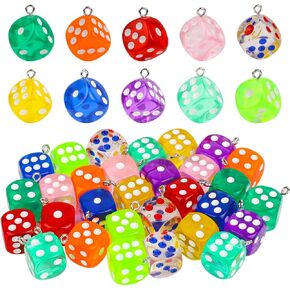 Vin Beauty 30 Pieces Dice Keychain Charms, Multi-colored Cube Square Dice Beads, 3D Acrylic Dice Pendant Charms Bulk for Bracelet Necklace Earrings Jewelry Keychain Crafts DIY Making Supplies