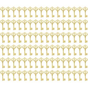 Small Metal Vintage Skeleton Keys Charms for Pendant Earring Bracelet Necklace Jewelry Making Wedding Christmas Halloween Party Favors Handmade Craft Project, 100PCS