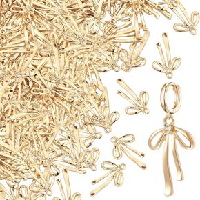 Ecally 48 Pcs 18k Gold Plated Bowknot Charms Metal Bow Tie DIY Earrings Necklaces Pendant Rhinestone Bowknot Charms for Jewelry Making DIY Crafts Supplies for Women