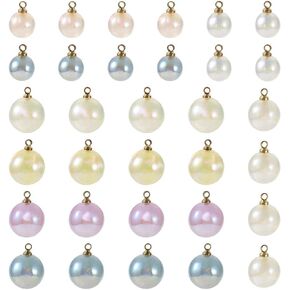 Cheriswelry 48Pcs Platinum Round Acrylic Imitation Pearl Charms Golden Teardrop Pearl Pendents Crafts with Alloy Findings 8 Styles 9-13mm for DIY Necklace Bracelet Earring Jewelry Making