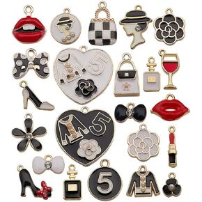 Women Lipstick Perfume Makeup Enamel Charms for Jewelry Making DIY Bracelet Necklace Gift Craft, 30Pcs