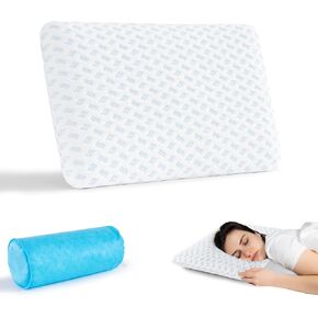 Ultra Thin Pillow 2.75" Cooling Memory Foam Pillows for Stomach Sleeping, Gel Infused Slim Pillow for Side Back Stomach Sleepers, Travel Pillow, Bed Pillow Neck Support, Washable Cover Standard Size