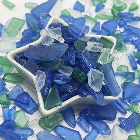 Sea Glass Pieces for Handicrafts and Home Decoration, Vase Filling, Blue White and Green Frosted Flat Glass (12 Oz)