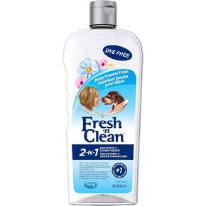 PetAg Fresh ’n Clean 2-N-1 Conditioning Shampoo, Baby Powder Scent - 18 oz - Moisturizes with Vitamin E & Aloe Vera - Strengthens & Repairs Coats - Soap Free