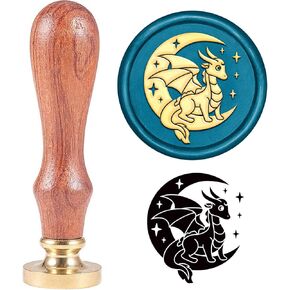 SUPERDANT 1.18" Wax Seal Stamp Moon Dragon Stars Pattern Wax Sealing Stamp Brass Head Stamp 1 Wooden Handle for Gift Envelopes Card Letters Packages Without Wax