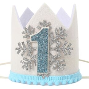 Snowflake 1st Birthday Crown for Baby - Winter Onederland 1st Birthday Party Decorations, Silver and Blue Birthday Crown, Birthday Tiara, Baby First Birthday Hat, Cake Smash Photo Props