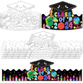 FaCraft Paper Decorations: 24pcs Color Your Own Pre K Preschool Graduation Caps, Adjustable Crown Hats for Students
