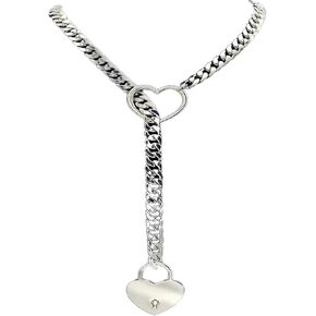 COLORFUL BLING Women Slip Chunky Thick Chain Choker Necklace Punk Layered Adjustable Rainbow Love Heart Cuban Chain Y-Necklace Hip Hop Jewelry
