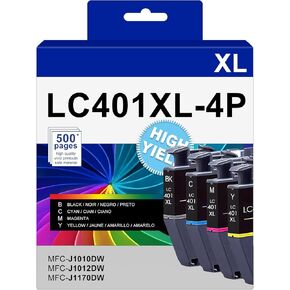LC401XL LC401 XL Compatible Ink Cartridges Replacement for Brother LC 401 XL 401XL Work with Brother MFC-J1010DW MFC-J1012DW MFC-J1170DW MFC-J1800DW (4 XL Pack,1 Black 1 Cyan 1 Magenta 1 Yellow)
