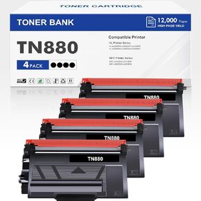 TN880 Super High Yield Black Toner Cartridge 4-Pack Compatible Replacement for Brother TN880 TN-880 TN 880 for HL-L6200DW L6200DWT L6400DW L6400DWT MFC-L6700DW L6800DW L6900DW Printer