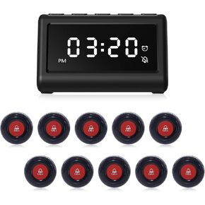 CallToU Wireless Calling System, Caregiver Pager for Nurses Station, 10 Waterproof Alert Call Buttons with 1 Display Receiver for Clinic Restaurant Nursing Home Patients Seniors