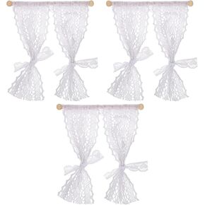 Kisangel 3pcs Dollhouse Curtains Toy Lace Wood