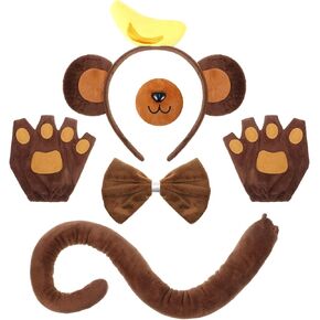 Monkey Costume Set Monkey Ear Tail Headband Nose Glove Paw Bowtie Animal Costume Accessories