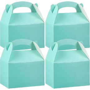 Restaurantware Bio Tek 4 x 2.5 x 2.5 Inch Gable Boxes For Party Favors, 100 Attractive Gift Boxes - Built-In Handle, Disposable, Turquoise Paper Barn Boxes, For Parties